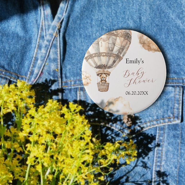 Boho Chic Teddy Bear Air Balloon Sky Ivoy 3 Inch Round Button (Boho Chic Teddy Bear Air Balloon Sky Ivoy Button)