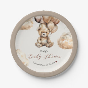 Boho Chic Teddy Bear Balloons Clouds Baby Shower Paper Plate