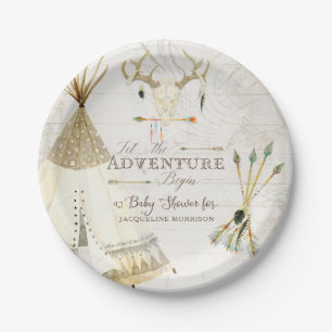 BOHO Chic Teepee Arrows Deer Baby Boy Shower Wood Paper Plate