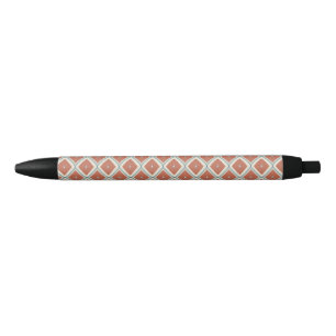 Boho Chic Terracotta and Indigo Geometric Ikat Pat Black Ink Pen