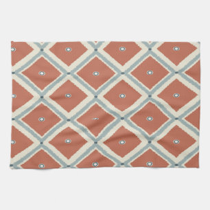 Boho Chic Terracotta and Indigo Geometric Ikat Pat Kitchen Towel
