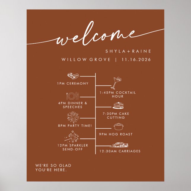Boho Chic Terracotta DIY Wedding Welcome Timeline Poster (Front)