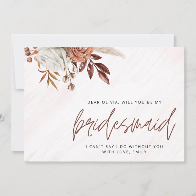 Boho Chic Terracotta Fall Bridesmaid Proposal Card (Front)
