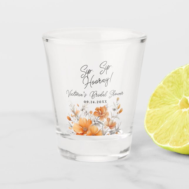 Boho Chic Terracotta Floral Bridal Shower Shot Glass (Front)