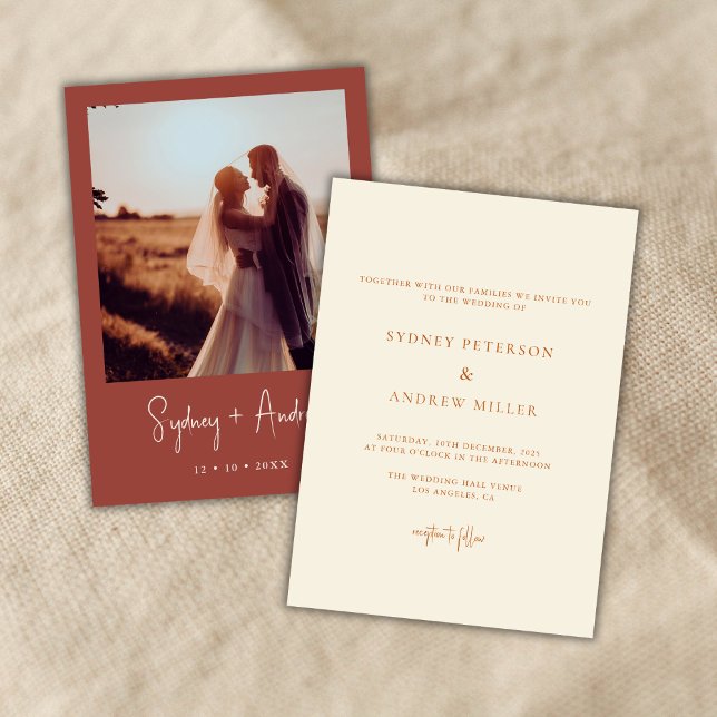 Boho Chic Terracotta Photo Wedding Invitation (Creator Uploaded)
