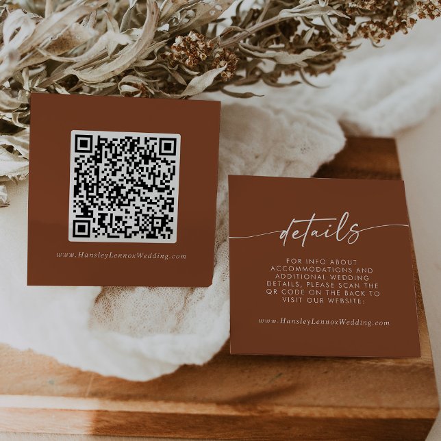 Boho Chic Terracotta Wedding QR Code Details Enclosure Card (Creator Uploaded)