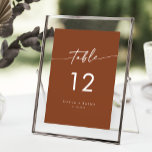 Boho Chic Terracotta Wedding Table Numbers<br><div class="desc">These boho chic terracotta wedding table numbers are perfect for a minimalist wedding. The earthy burnt orange modern bohemian design features simple rustic calligraphy with a unique yet classic style. The design prints on the front and back. Customize your table numbers with your names and date. Personalize each table number...</div>