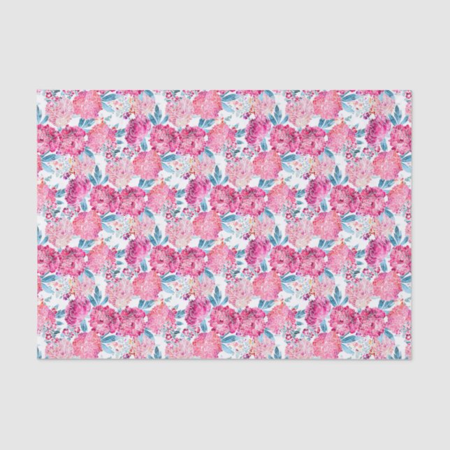 Boho Chic Tropical Pink Floral Pattern Tissue Paper (Front)