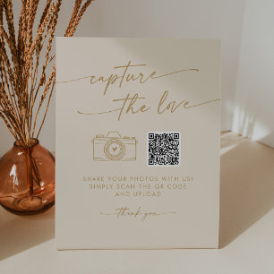 Boho Chic Vintage Gold Capture the Love Wedding Pedestal Sign