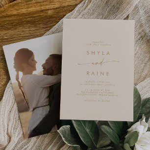 Boho Chic Vintage Gold Casual Photo Wedding Invitation