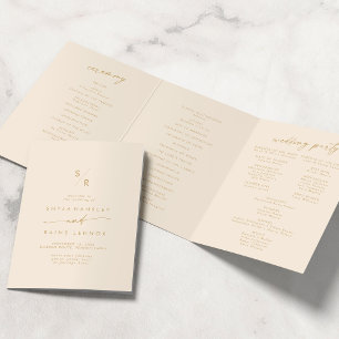 Boho Chic Vintage Gold Monogram Wedding Tri-Fold Programme