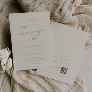 Boho Chic Vintage Gold QR Code French Wedding Invitation