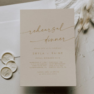 Boho Chic Vintage Gold Wedding Rehearsal Dinner Invitation