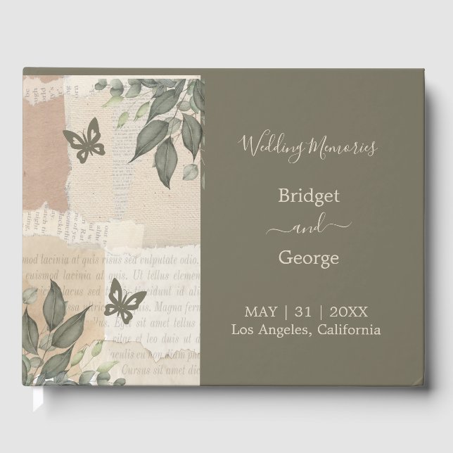 boho chic vintage greenery eucalyptus wedding  guest book (Front)