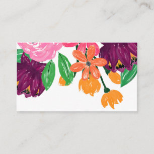 Boho Chic Watercolor Burgundy Pink Flowers Business Card