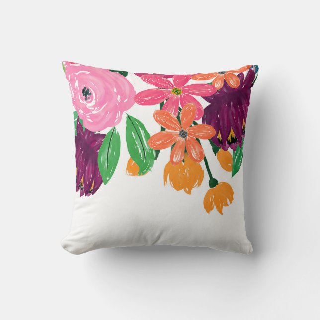 Boho Chic Watercolor Burgundy Pink Flowers Throw Pillow (Front)
