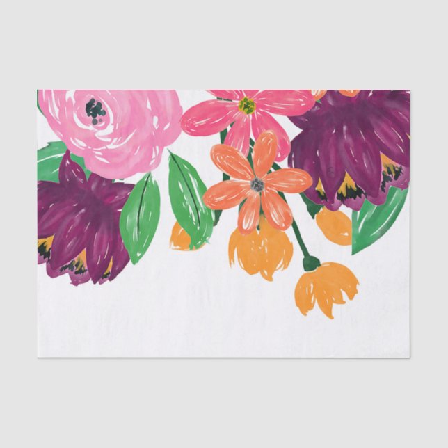 Boho Chic Watercolor Burgundy Pink Flowers Tissue Paper (Front)