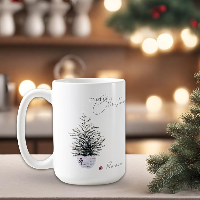 Boho Chic Watercolor Christmas Tree Personalize Coffee Mug (Creator Uploaded)