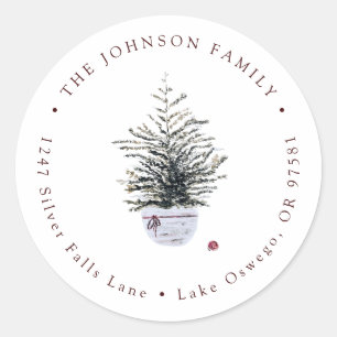 Boho Chic Watercolor Christmas Tree Return Address Classic Round Sticker