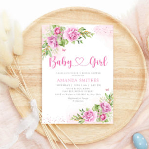 Boho Chic Watercolor Floral Baby Girl Shower Invitation