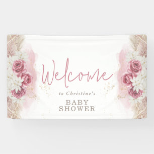 Boho Chic Watercolor Floral Baby Shower Welcome Banner