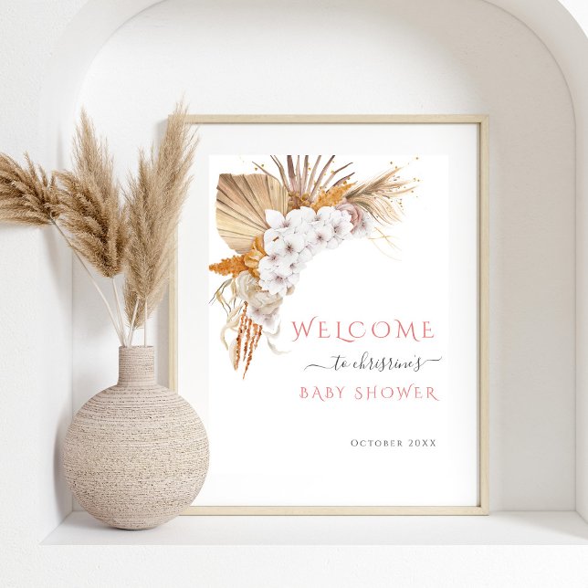 Boho Chic Watercolor Floral Baby Shower Welcome Poster (Creator Uploaded)