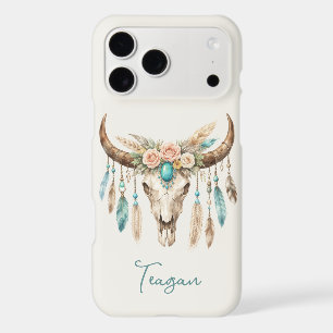 Boho Chic Watercolor Floral Cow Skull