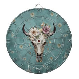 Boho Chic Watercolor Floral Cow Skull  Dartboard