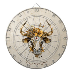 Boho Chic Watercolor Floral Cow Skull  Dartboard
