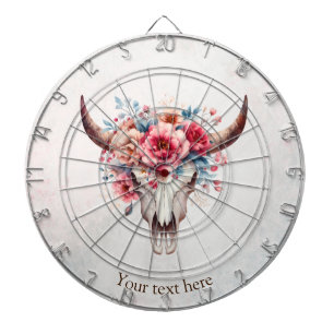 Boho Chic Watercolor Floral Cow Skull  Dartboard