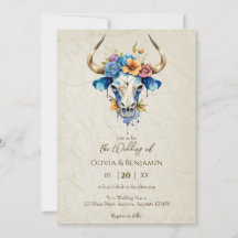 Boho Chic Watercolor Floral Cow Skull Wedding