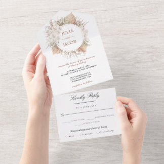 Boho Chic Watercolor Floral Wedding All In One Invitation