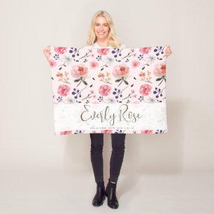 Boho Chic Watercolor florals Personalized Stats Fleece Blanket