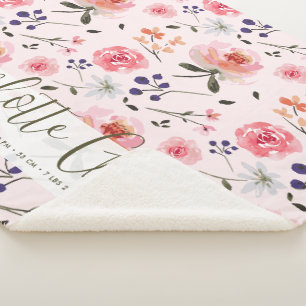 Boho Chic Watercolor florals Personalized Stats Sherpa Blanket