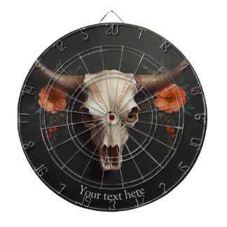 Boho Chic Watercolor Minimalist Floral Cow Skull Dartboard