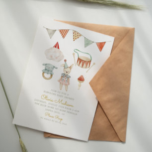 Boho Chic Watercolor Mushroom& Toys Baby Shower Invitation