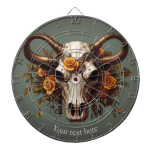Boho Chic Watercolor Steampunk Floral Cow Skull  Dartboard