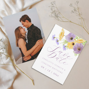 Boho Chic Watercolor Wildflower Photo Wedding Save The Date