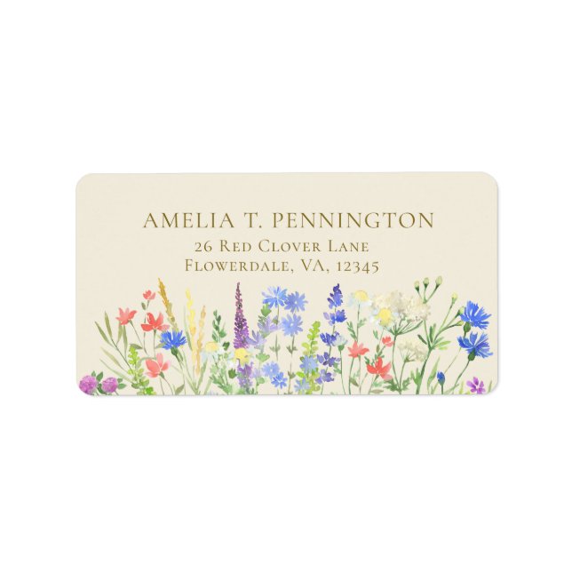 Boho Chic Watercolor Wildflowers Elegant Floral Label (Front)