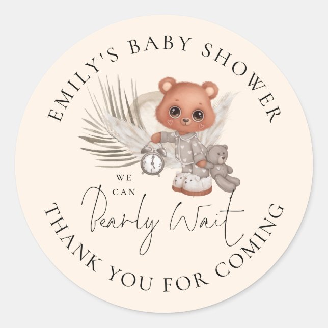 Boho Chic We Can Bearly Wait Thanks Baby Shower  Classic Round Sticker (Front)