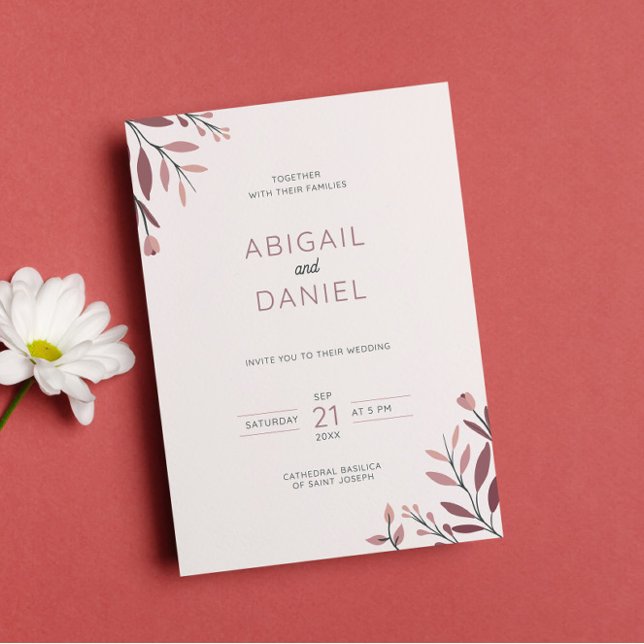 Boho chic wedding with red leaves and branches invitation (Creator Uploaded)