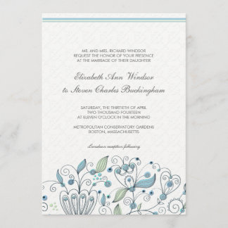 BOHO Chic Whimsical Garden Wedding Blue Invitation