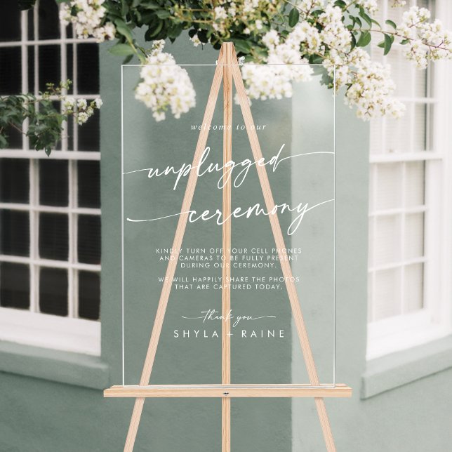 Boho Chic White Clear Wedding Unplugged Ceremony Acrylic Sign (Boho Chic White Clear Wedding Unplugged Ceremony Acrylic Sign)