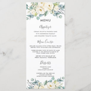 Boho Chic White Floral Eucalyptus Wedding Menu