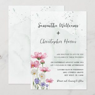 Boho Chic Wild Flower Watercolor Wedding Invitation