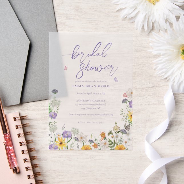 Boho Chic Wildflower Elegant Bridal Shower  Vellum Invitations (Wedding)