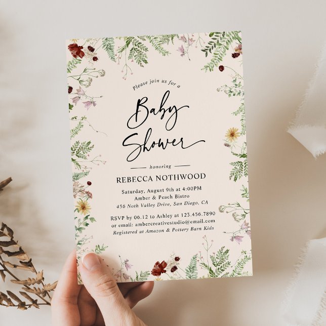 Boho Chic Wildflower in Blush Pink Baby Shower Invitation (Creator Uploaded)