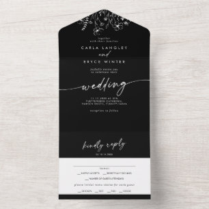 Boho Chic Wildflower Meal Choice RSVP Wedding All In One Invitation