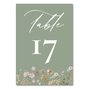 Boho Chic Wildflower Modern Wedding Table Number