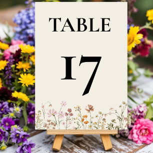 Boho Chic Wildflower Modern Wedding Table Number
